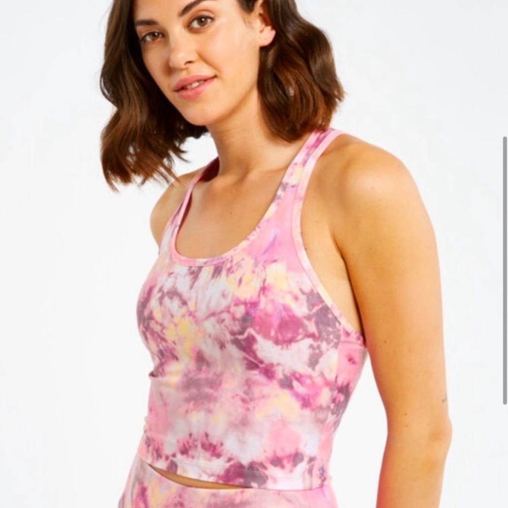 NWT Calvin Klein Women's Medium Pink Tank Top Tye Dye Racerback Cropped Large
